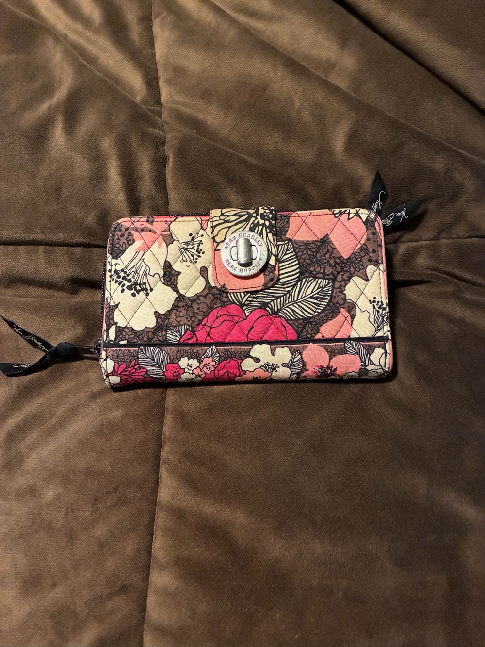 Vera Bradley Quilted Floral  Wallet in Pink floral motif, turn lock closure